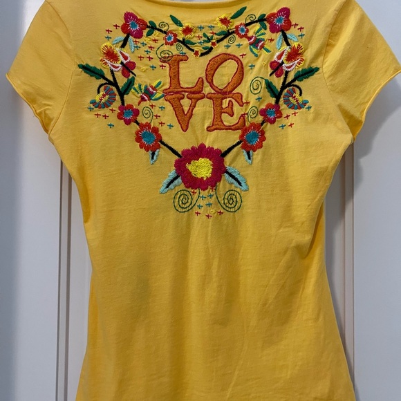 Johnny Was Los Angeles Yellow Floral Embroidered Tee - Picture 2 of 10